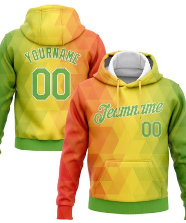 Custom Gold Neon Green Orange-White 3D Pattern Design Abstract Reggae Geometric Sports Pullover Sweatshirt Hoodie, Gift For Football, Baseball, Hockey, Basketball, Softball & Rugby Fans