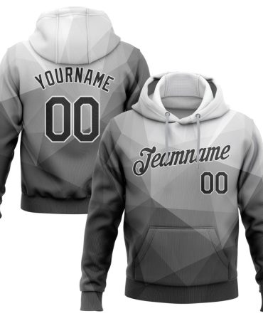 Custom Gray Black-White 3D Pattern Design Abstract Geometric Sports Pullover Sweatshirt Hoodie, Gift For Football, Baseball, Hockey, Basketball, Softball & Rugby Fans