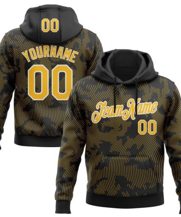 Custom Black Gold-White Curve Lines Sports Pullover Sweatshirt Hoodie, Gift For Football, Baseball, Hockey, Basketball, Softball & Rugby Fans