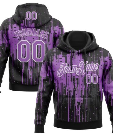 Custom Black Medium Purple-White Dripping Splatter Sports Pullover Sweatshirt Hoodie, Gift For Football, Baseball, Hockey, Basketball, Softball & Rugby Fans