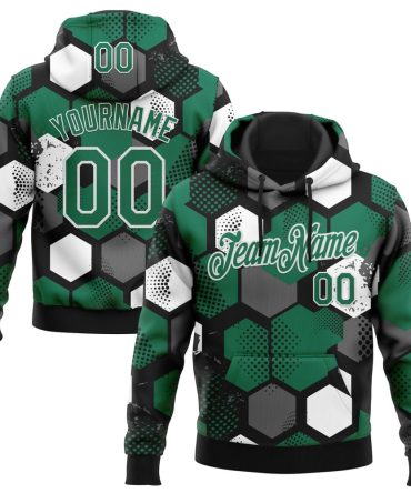 Custom Black Kelly Green-White Geometric Shape Pattern Sports Pullover Sweatshirt Hoodie, Gift For Football, Baseball, Hockey, Basketball, Softball & Rugby Fans