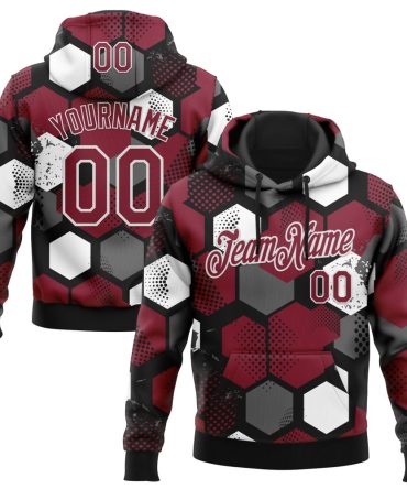 Custom Black Crimson-White Geometric Shape Pattern Sports Pullover Sweatshirt Hoodie, Gift For Football, Baseball, Hockey, Basketball, Softball & Rugby Fans