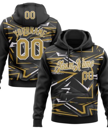 Custom Black Old Gold-White 3D Pattern Design Line Sports Pullover Sweatshirt Hoodie, Gift For Football, Baseball, Hockey, Basketball, Softball & Rugby Fans