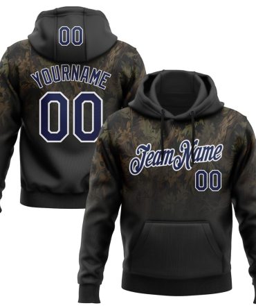 Custom Black Navy-White 3D Pattern Design Tree Camo Hunting Sports Pullover Sweatshirt Hoodie, Gift For Football, Baseball, Hockey, Basketball, Softball & Rugby Fans