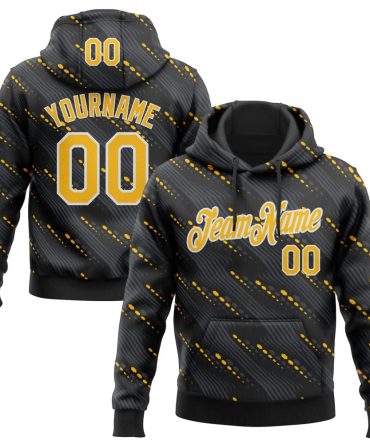 Custom Black Gold-White Slant Lines Sports Pullover Sweatshirt Hoodie, Gift For Football, Baseball, Hockey, Basketball, Softball & Rugby Fans