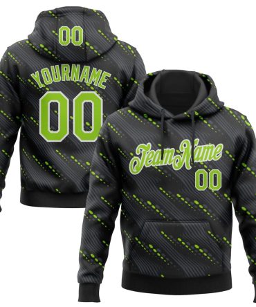 Custom Black Neon Green-White Slant Lines Sports Pullover Sweatshirt Hoodie, Gift For Football, Baseball, Hockey, Basketball, Softball & Rugby Fans