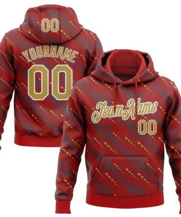 Custom Red Old Gold-White Slant Lines Sports Pullover Sweatshirt Hoodie, Gift For Football, Baseball, Hockey, Basketball, Softball & Rugby Fans
