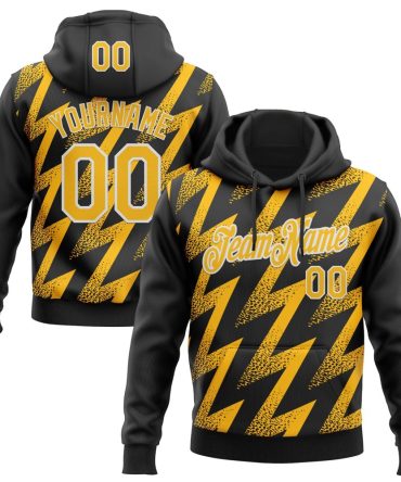 Custom Black Gold-White Zigzag Shape Sports Pullover Sweatshirt Hoodie, Gift For Football, Baseball, Hockey, Basketball, Softball & Rugby Fans