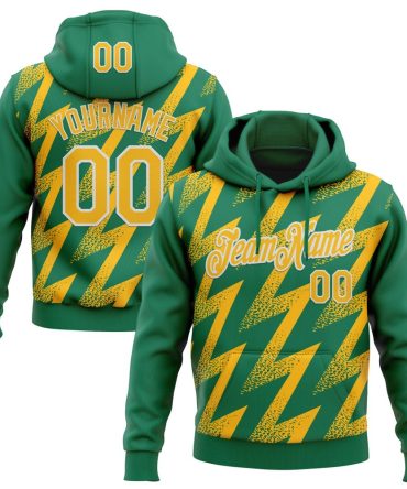Custom Kelly Green Gold-White Zigzag Shape Sports Pullover Sweatshirt Hoodie, Gift For Football, Baseball, Hockey, Basketball, Softball & Rugby Fans