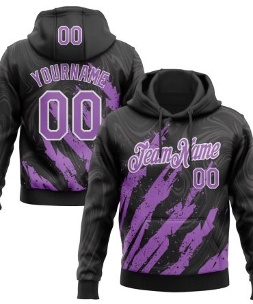 Custom Black Medium Purple-White Splash Sports Pullover Sweatshirt Hoodie, Gift For Football, Baseball, Hockey, Basketball, Softball & Rugby Fans