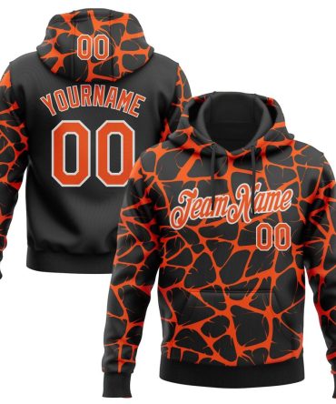 Custom Black Orange-White Abstract Network Pattern Sports Pullover Sweatshirt Hoodie, Gift For Football, Baseball, Hockey, Basketball, Softball & Rugby Fans
