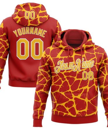 Custom Red Gold-White Abstract Network Pattern Sports Pullover Sweatshirt Hoodie, Gift For Football, Baseball, Hockey, Basketball, Softball & Rugby Fans
