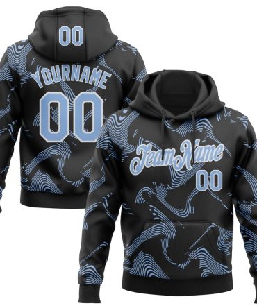 Custom Black Light Blue-White Curve Lines Sports Pullover Sweatshirt Hoodie, Gift For Football, Baseball, Hockey, Basketball, Softball & Rugby Fans