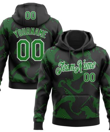 Custom Black Grass Green-White Curve Lines Sports Pullover Sweatshirt Hoodie, Gift For Football, Baseball, Hockey, Basketball, Softball & Rugby Fans