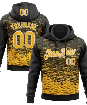 Custom Black Gold-White Line Sports Pullover Sweatshirt Hoodie, Gift For Football, Baseball, Hockey, Basketball, Softball & Rugby Fans