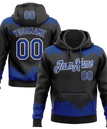 Custom Black Royal-White Fragment Pattern Sports Pullover Sweatshirt Hoodie, Gift For Football, Baseball, Hockey, Basketball, Softball & Rugby Fans