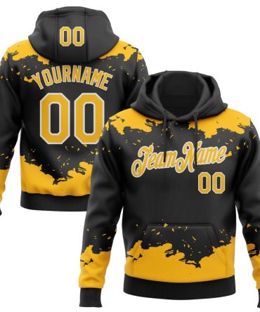 Custom Black Gold-White Fragment Pattern Sports Pullover Sweatshirt Hoodie, Gift For Football, Baseball, Hockey, Basketball, Softball & Rugby Fans