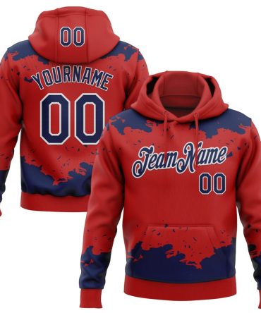 Custom Red Navy-White Fragment Pattern Sports Pullover Sweatshirt Hoodie, Gift For Football, Baseball, Hockey, Basketball, Softball & Rugby Fans
