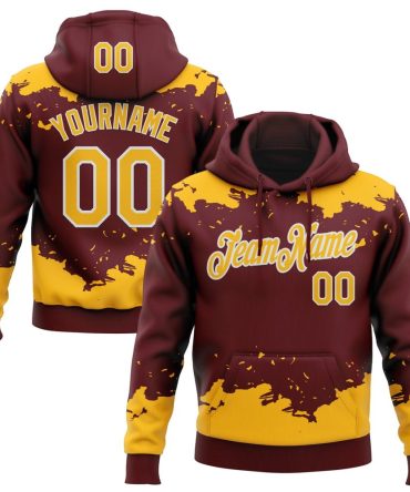 Custom Burgundy Gold-White Fragment Pattern Sports Pullover Sweatshirt Hoodie, Gift For Football, Baseball, Hockey, Basketball, Softball & Rugby Fans