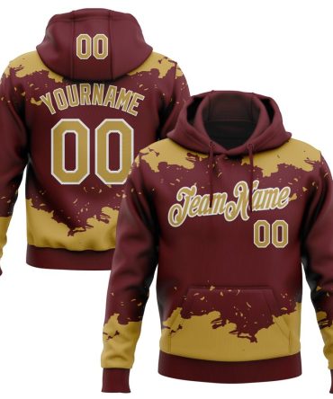 Custom Burgundy Old Gold-White Fragment Pattern Sports Pullover Sweatshirt Hoodie, Gift For Football, Baseball, Hockey, Basketball, Softball & Rugby Fans