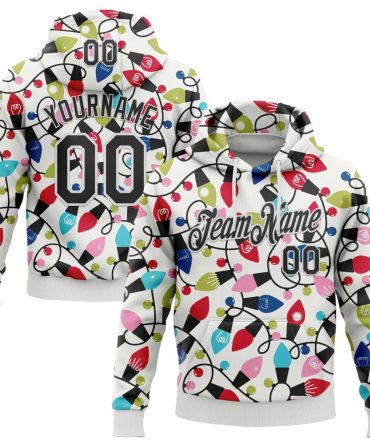 Custom White Black-White 3D Christmas Sports Pullover Sweatshirt Hoodie, Gift For Football, Baseball, Hockey, Basketball, Softball & Rugby Fans