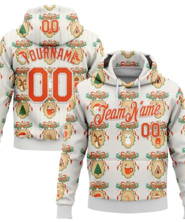 Custom White Orange-White 3D Christmas Sports Pullover Sweatshirt Hoodie, Gift For Football, Baseball, Hockey, Basketball, Softball & Rugby Fans