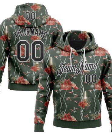 Custom Green Black-White 3D Christmas Sports Pullover Sweatshirt Hoodie, Gift For Football, Baseball, Hockey, Basketball, Softball & Rugby Fans