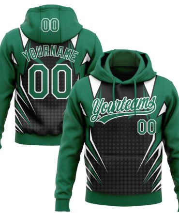 Custom Kelly Green Black-White E-Sports Pattern Pullover Sweatshirt Hoodie, Gift For Football, Baseball, Hockey, Basketball, Softball & Rugby Fans