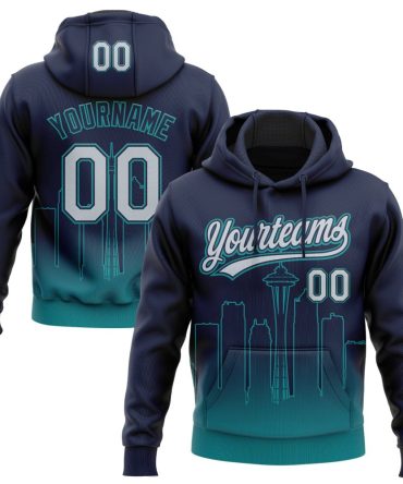 Custom Navy Gray-Teal Gradient Fashion Seattle City Edition Sports Pullover Sweatshirt Hoodie, Gift For Football, Baseball, Hockey, Basketball, Softball & Rugby Fans