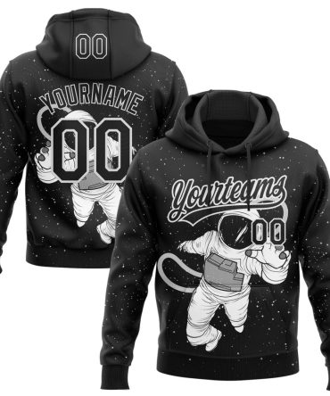 Custom Black White Astronaut Sports Pullover Sweatshirt Hoodie, Gift For Football, Baseball, Hockey, Basketball, Softball & Rugby Fans