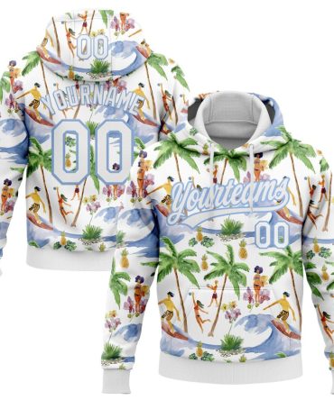 Custom White Light Blue Hawaii Palm Trees Sports Pullover Sweatshirt Hoodie, Gift For Football, Baseball, Hockey, Basketball, Softball & Rugby Fans