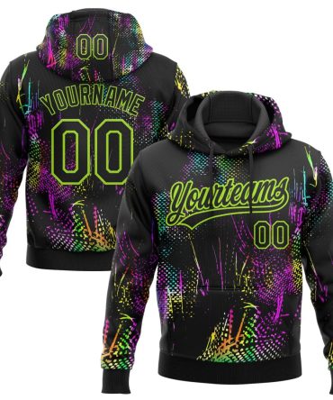 Custom Black Neon Green Abstract Neon Street Style Sports Pullover Sweatshirt Hoodie, Gift For Football, Baseball, Hockey, Basketball, Softball & Rugby Fans