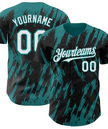 Custom Black White-Teal Splatter Torn Sharp Brush Stroke Baseball Jersey, Gift For Baseball Fans