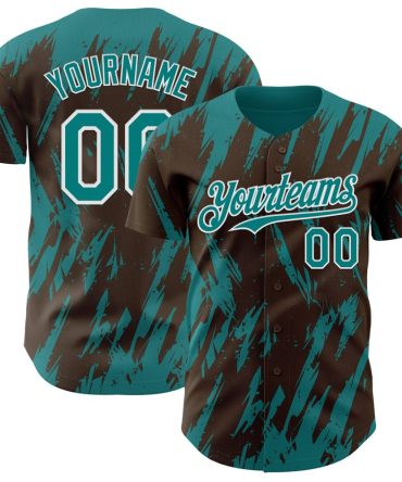 Custom Brown Teal-White Splatter Torn Sharp Brush Stroke Baseball Jersey, Gift For Baseball Fans