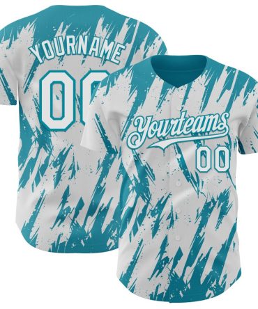 Custom White Teal Splatter Torn Sharp Brush Stroke Baseball Jersey, Gift For Baseball Fans