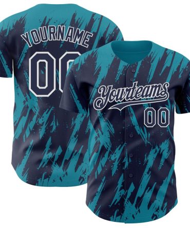 Custom Navy White-Teal Splatter Torn Sharp Brush Stroke Baseball Jersey, Gift For Baseball Fans