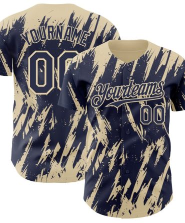 Custom Navy Cream Splatter Torn Sharp Brush Stroke Baseball Jersey, Gift For Baseball Fans