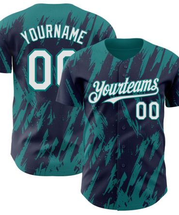 Custom Navy White-Teal Splatter Torn Sharp Brush Stroke Baseball Jersey, Gift For Baseball Fans