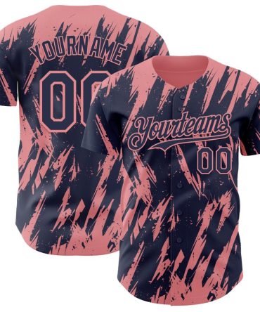 Custom Navy Medium Pink Splatter Torn Sharp Brush Stroke Baseball Jersey, Gift For Baseball Fans