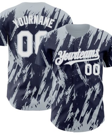Custom Navy White-Silver Splatter Torn Sharp Brush Stroke Baseball Jersey, Gift For Baseball Fans