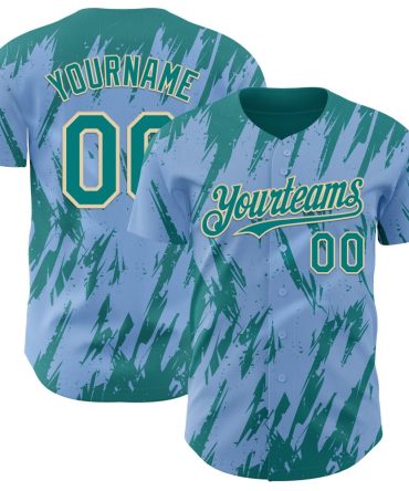 Custom Light Blue Teal-Cream Splatter Torn Sharp Brush Stroke Baseball Jersey, Gift For Baseball Fans