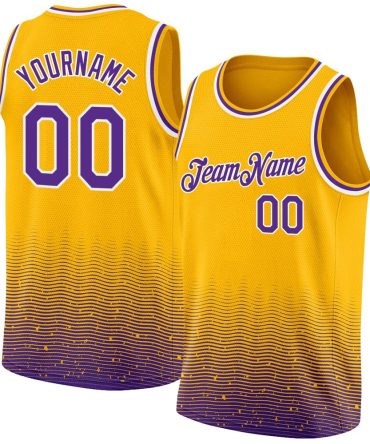Custom Gold Purple-White Fade Fashion City Edition Basketball Jersey, Gift For Basketball Fans
