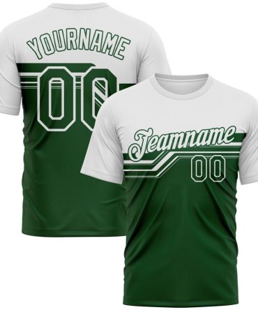 Custom White-Green Varsity Style Retro Stripe Performance T-Shirt, For Football, Baseball, Hockey, Basketball, Softball & Rugby Fans