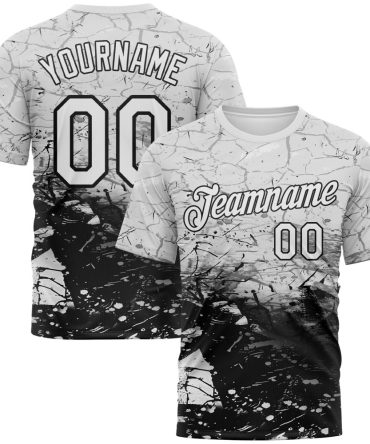 Custom White-Black Cracked Ink Grunge Jazz Style Performance T-Shirt, For Football, Baseball, Hockey, Basketball, Softball & Rugby Fans