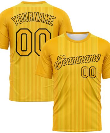 Custom Gold-Black Vertical Stripe Performance T-Shirt, For Football, Baseball, Hockey, Basketball, Softball & Rugby Fans