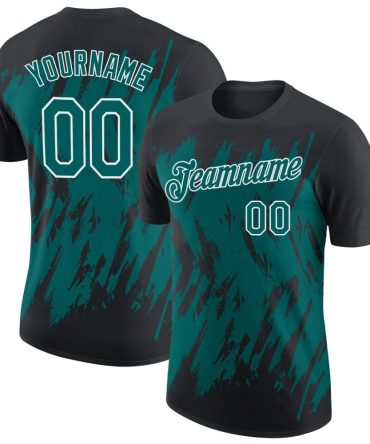 Custom Black Teal-White Torn Sharp Brush Stroke Splatter Performance T-Shirt, For Football, Baseball, Hockey, Basketball, Softball & Rugby Fans