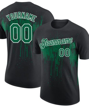 Custom Black Kelly Green-White Dripping Splatter Paint Performance T-Shirt, For Football, Baseball, Hockey, Basketball, Softball & Rugby Fans