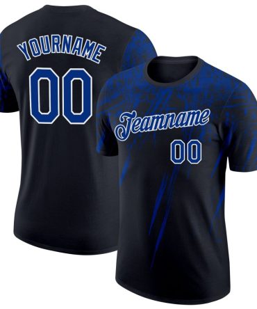 Custom Black Royal-White Distressed Scratch Brush Stroke Performance T-Shirt, For Football, Baseball, Hockey, Basketball, Softball & Rugby Fans