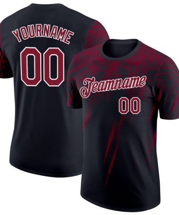 Custom Black Crimson-White Distressed Scratch Brush Stroke Performance T-Shirt, For Football, Baseball, Hockey, Basketball, Softball & Rugby Fans