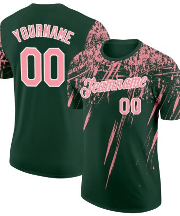 Custom Green Medium Pink-White Distressed Scratch Brush Stroke Performance T-Shirt, For Football, Baseball, Hockey, Basketball, Softball & Rugby Fans